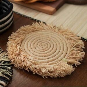 Kazi Handmade in Africa Raffia 4 Piece Coaster Set